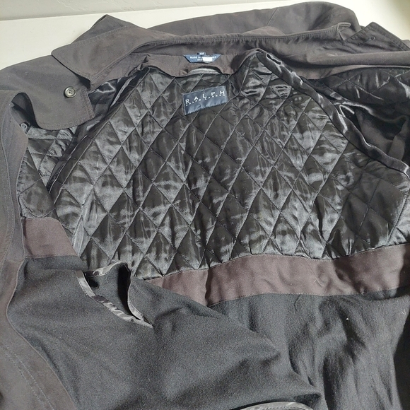 Ralph Lauren Black Trench Coat Vintage Size 44R Men Wool Liner Microfiber Soft - Picture 8 of 15